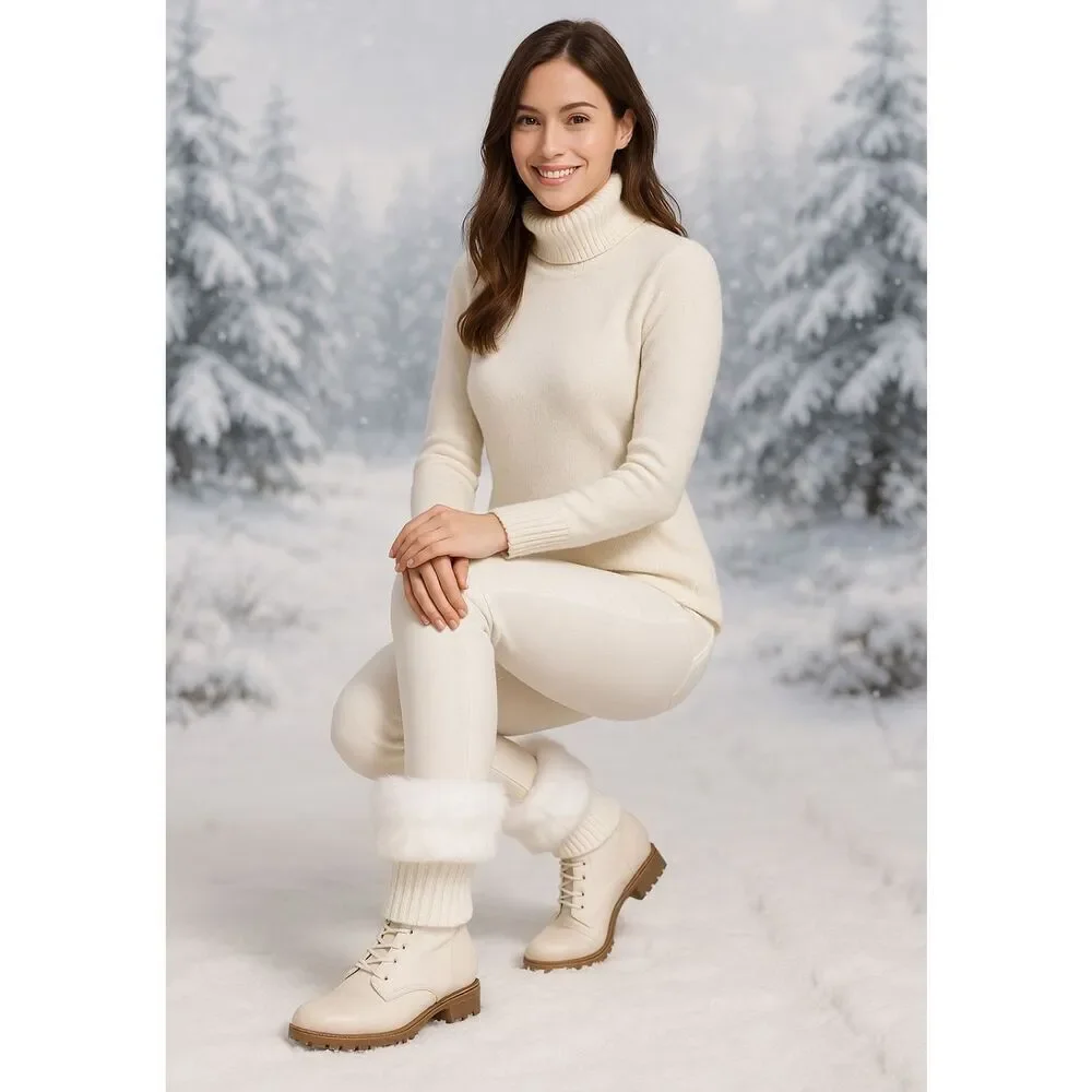 White Faux Fur Boot Cuffs – Warm Plush Ankle Covers for Winter Boots